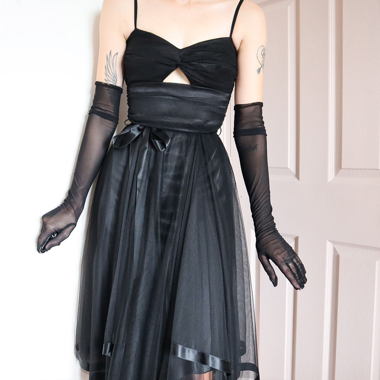 Vera Mont Black Layered Tulle Midi Dress UK 10