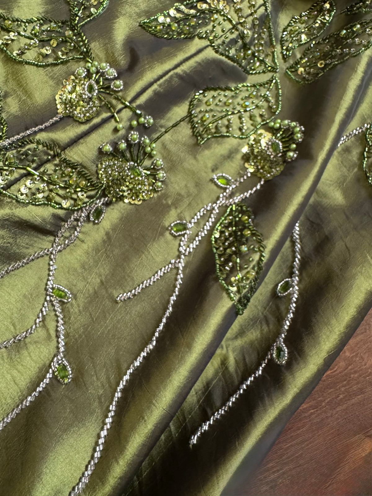 Green taffeta halter-neck a line beaded prom dress uk 12
