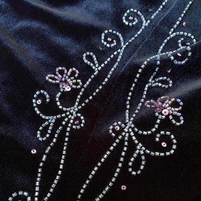 Black velvet beaded evening dress UK 14