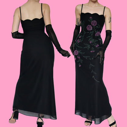 After Six black beaded evening gown UK 14