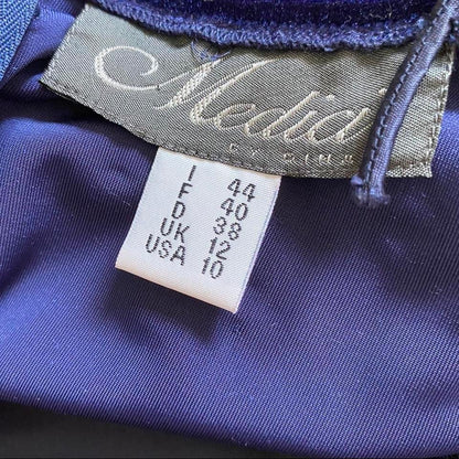 Navy vintage Medici velvet beaded evening dress UK 12