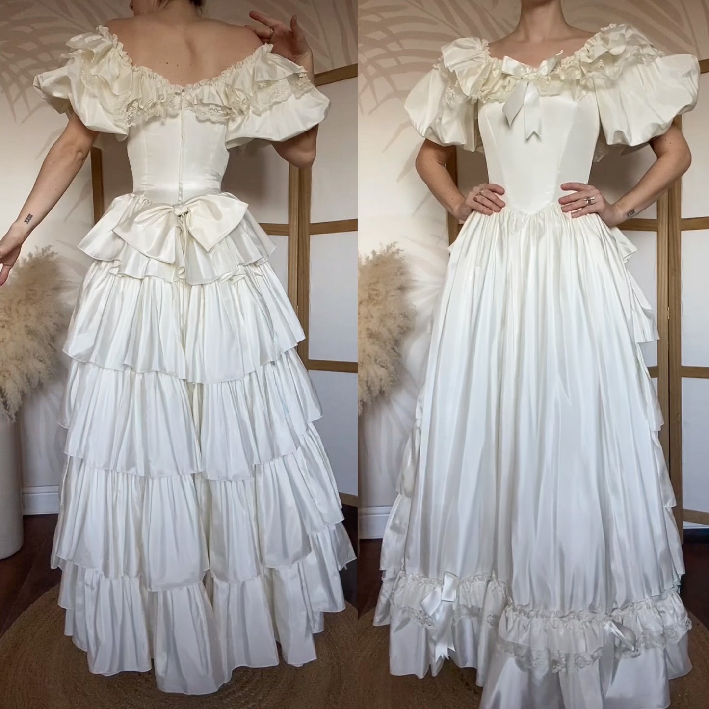 Vintage ivory 80s puff sleeve wedding dress uk 10-12