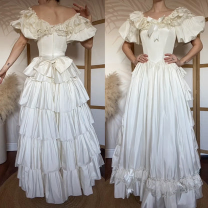 Vintage ivory 80s puff sleeve wedding dress uk 10-12