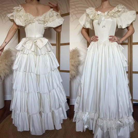 Vintage ivory 80s puff sleeve wedding dress uk 10-12