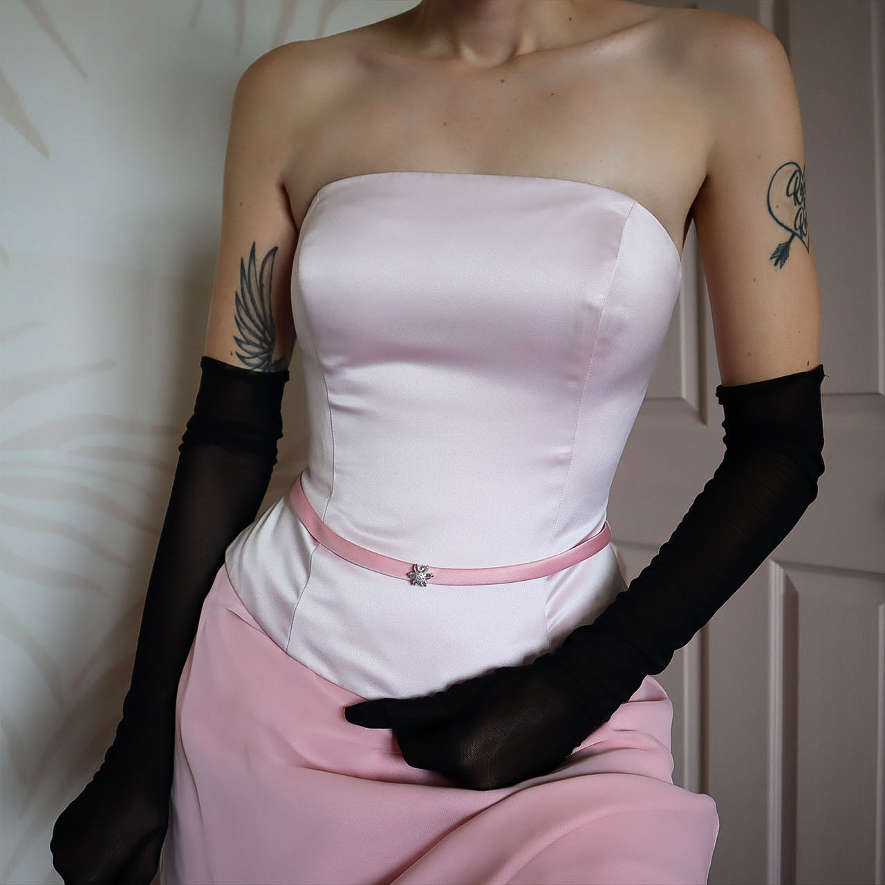 Hilary Morgan pink strapless gown UK 14