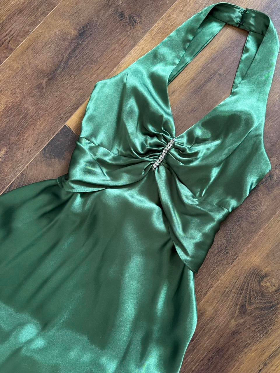 Green satin Niki Livas midi dress uk 8-10