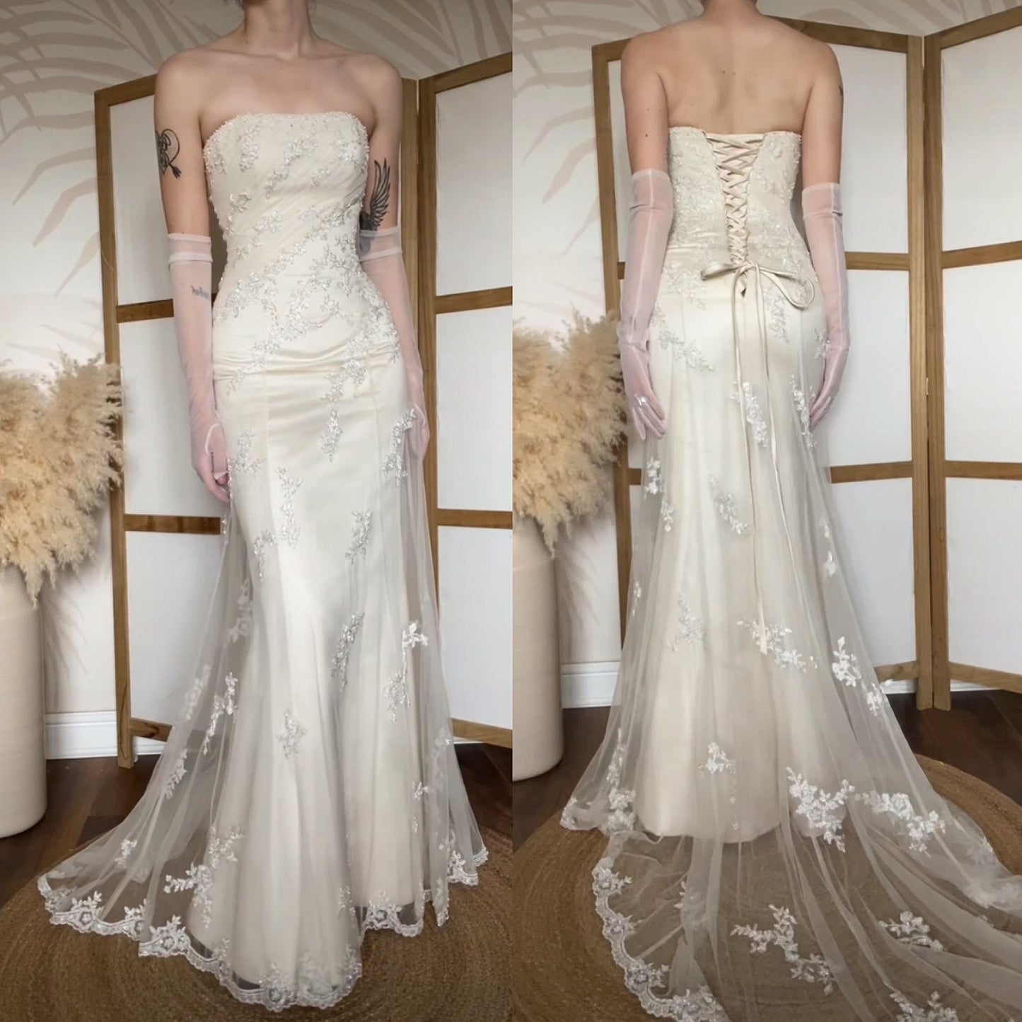 Ivory lace strapless couture wedding dress uk 8-10