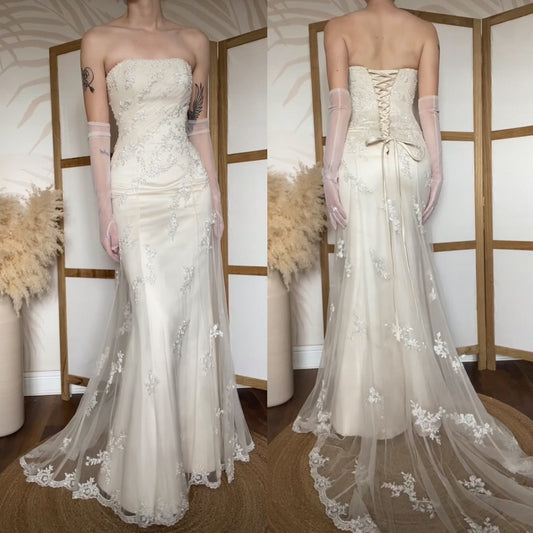 Ivory lace strapless couture wedding dress uk 8-10