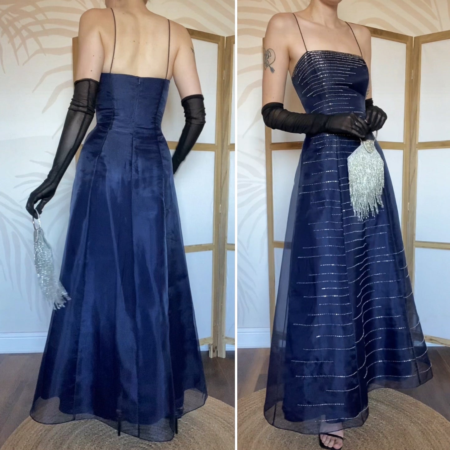 Morgan & Co navy beaded a-line prom dress UK 12