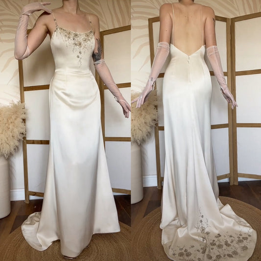 100% silk Carol Li Couture ivory low back wedding dress uk 10
