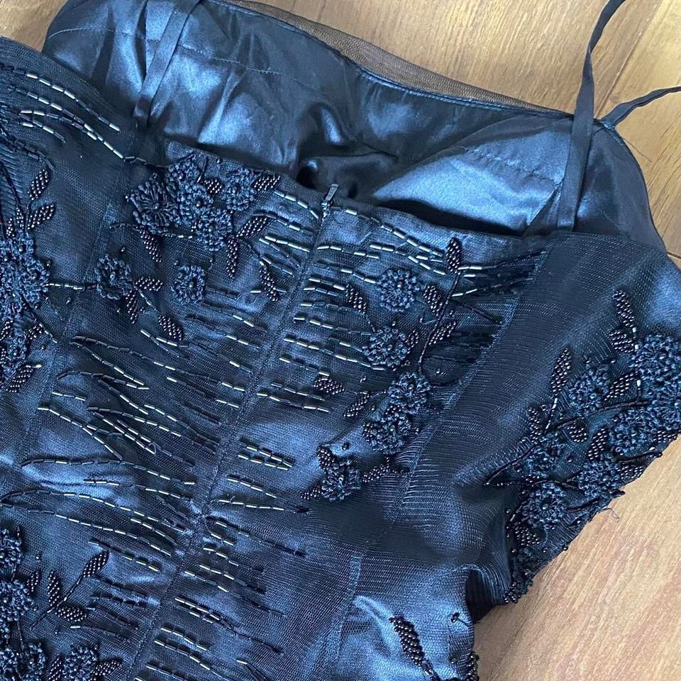 Black beaded a-line prom dress & shawl uk 16