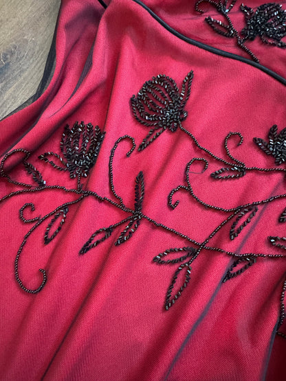 Red stretch beaded evening dress uk 14