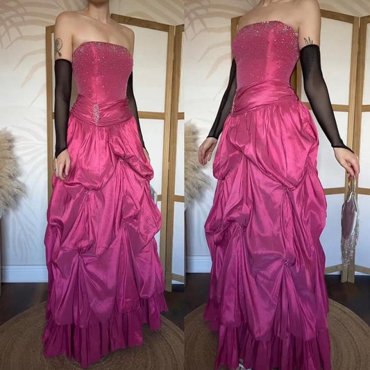 Pink strapless beaded prom gown uk 12-14