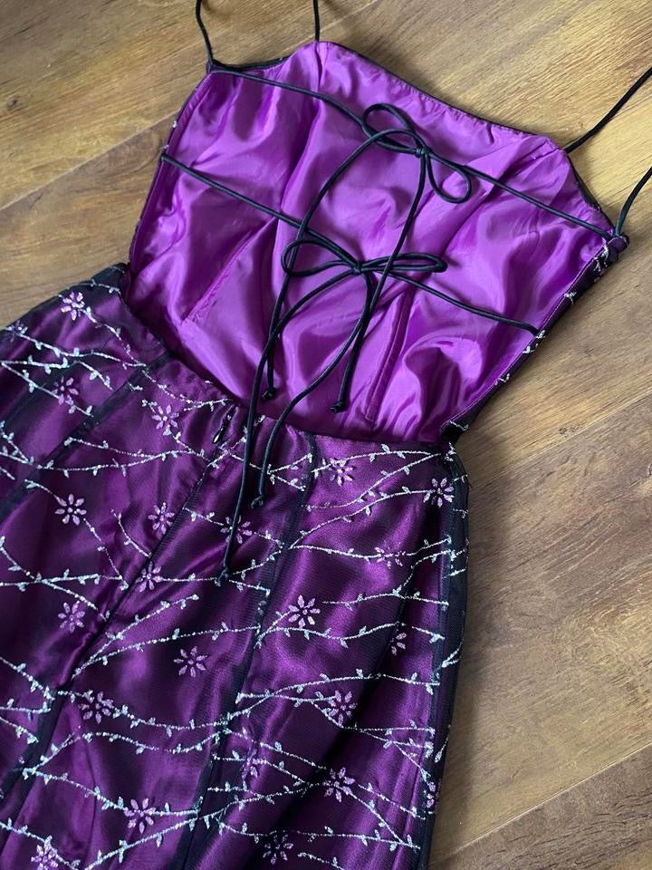 Purple petite glittery a-line prom dress uk 8-10