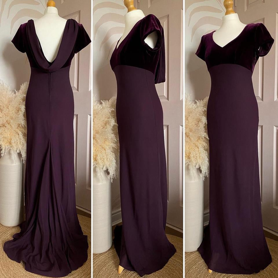 Niki Livas Petite purple short sleeve evening dress uk 10