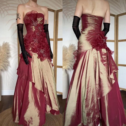 Strapless golden burgundy prom dress uk 6
