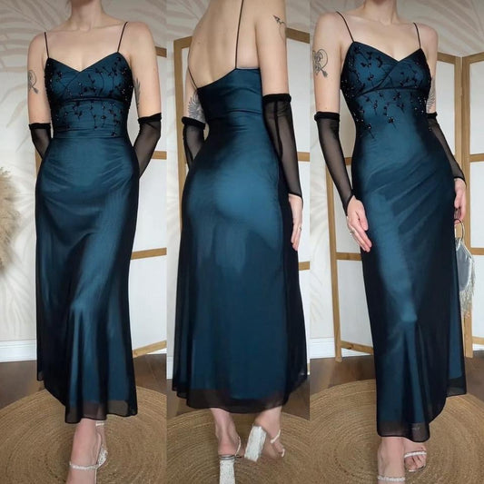 Blue stretch beaded evening midi dress uk 10