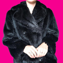 Load image into Gallery viewer, Black faux fur coat UK M
