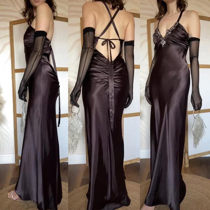 Niki Livas brown satin evening dress uk 10