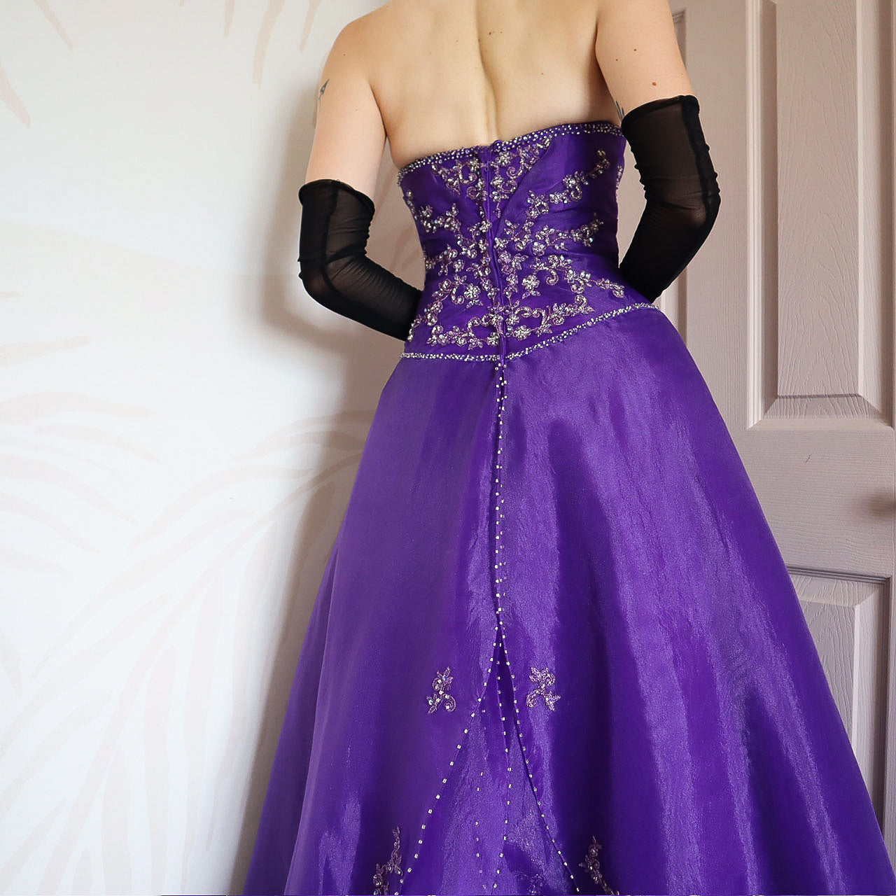 Hilary Morgan purple strapless a-line prom dress UK 6/8