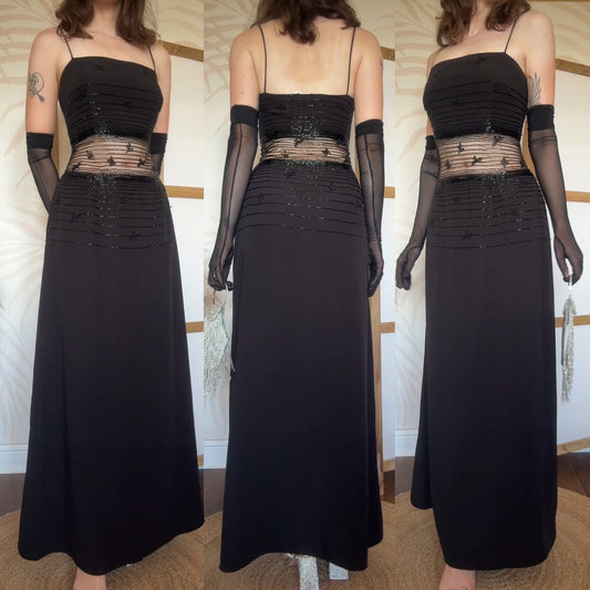 Chic black beaded evening dress uk 12