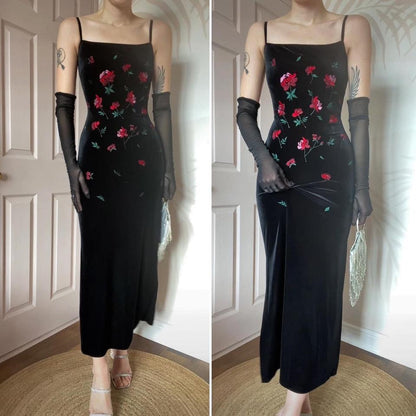 Monsoon black velvet stretch evening dress UK 12-14