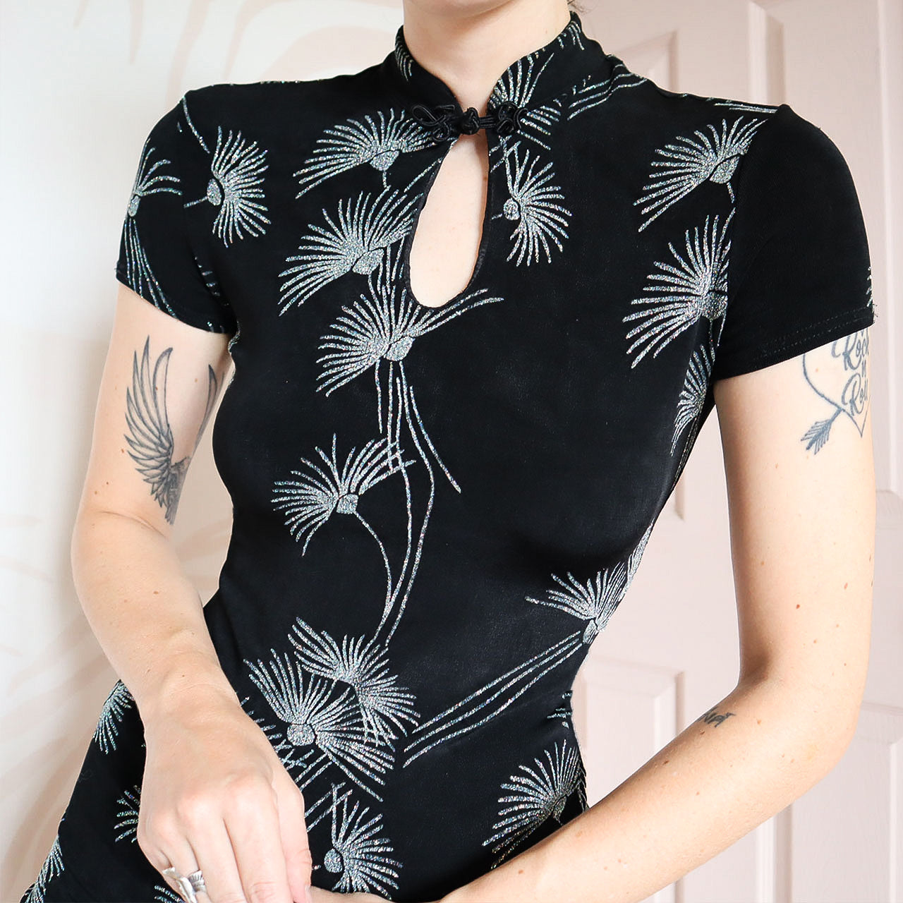 Black Glitter Short Sleeve Mini Dress UK 10