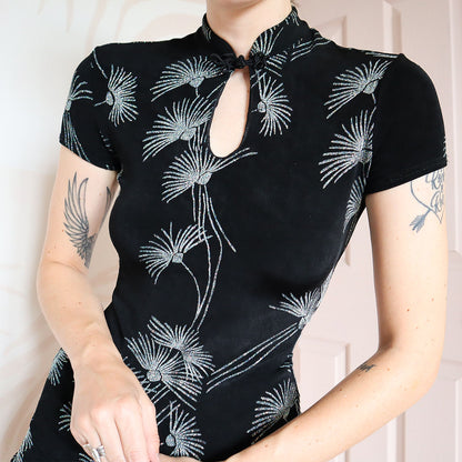 Black Glitter Short Sleeve Mini Dress UK 10