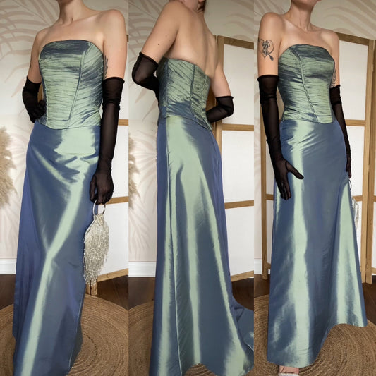 Rea green strapless prom dress uk 12