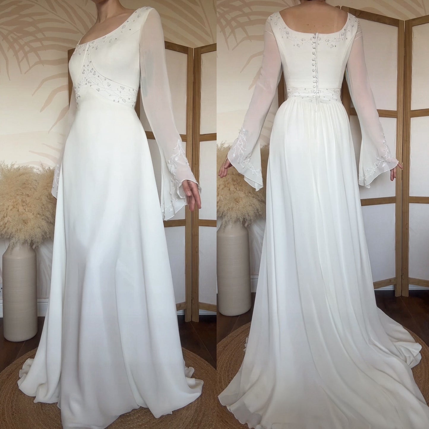 Ivory long sleeve ethereal wedding dress uk 16