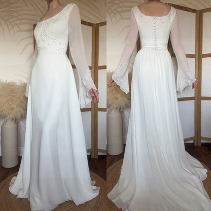 Ivory long sleeve ethereal wedding dress uk 16