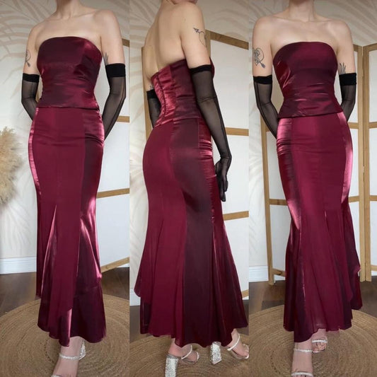 Dark red 2-piece top & skirt set uk 8