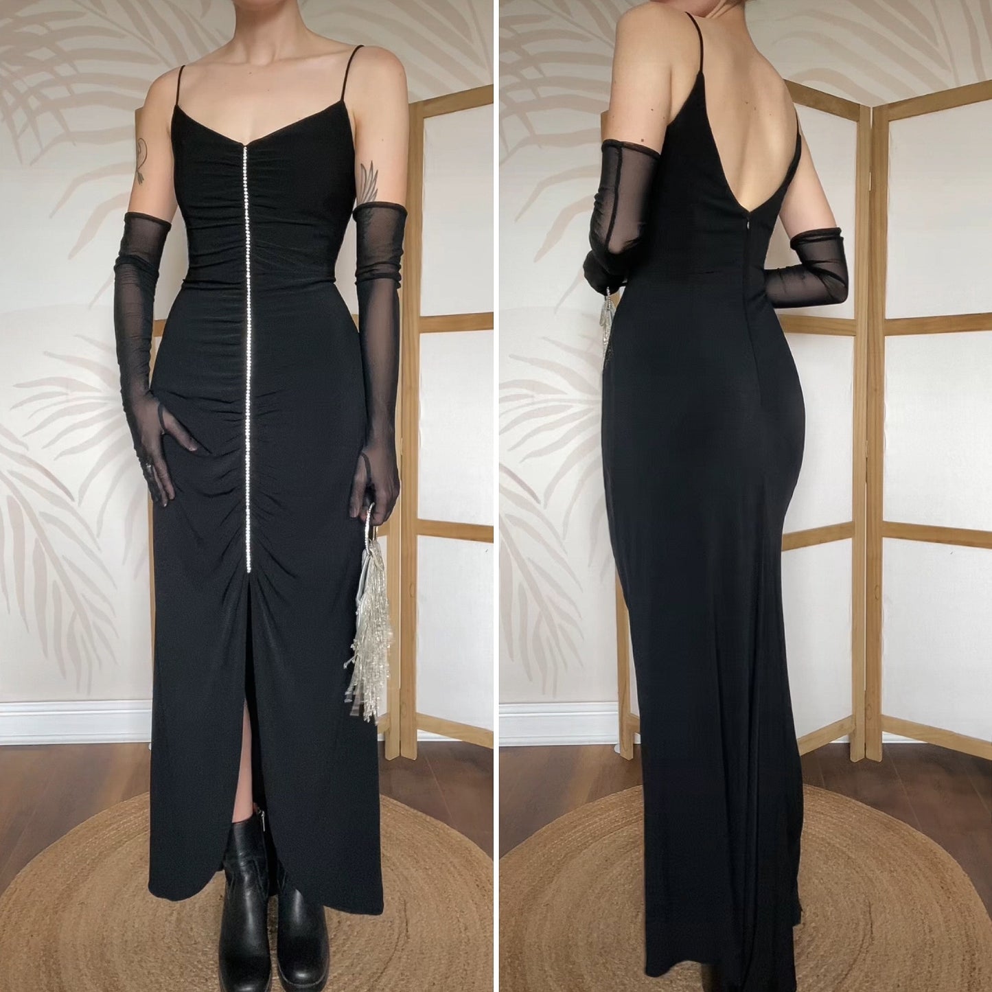 Black Dave & Johnny stretch diamanté evening dress UK 12