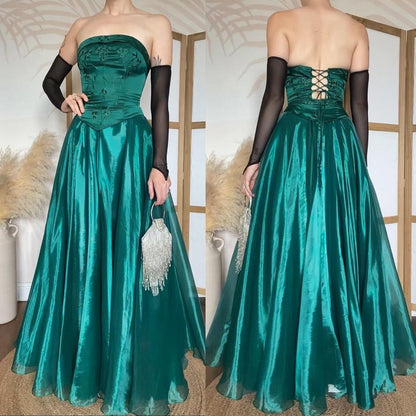 Forest green strapless organza prom dress uk 8
