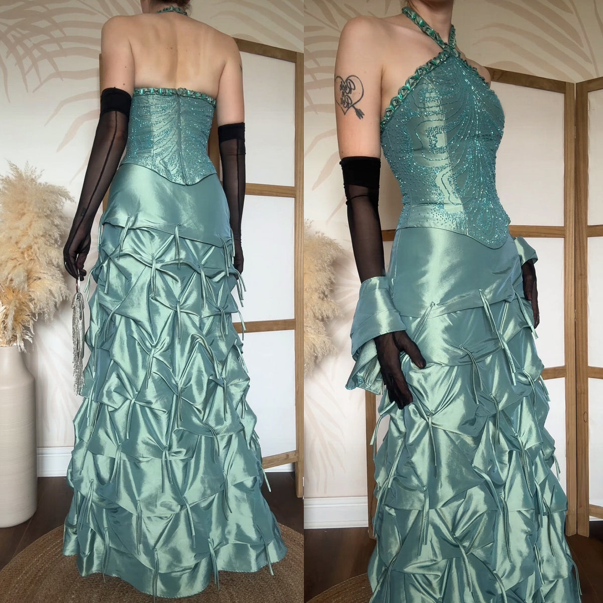 3-piece taffeta top, skirt & shawl set uk 8