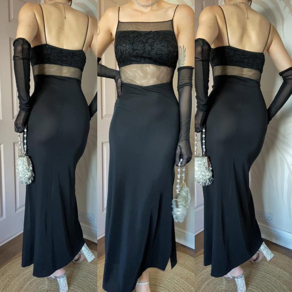 John Charles black sheer waist evening dress UK 12