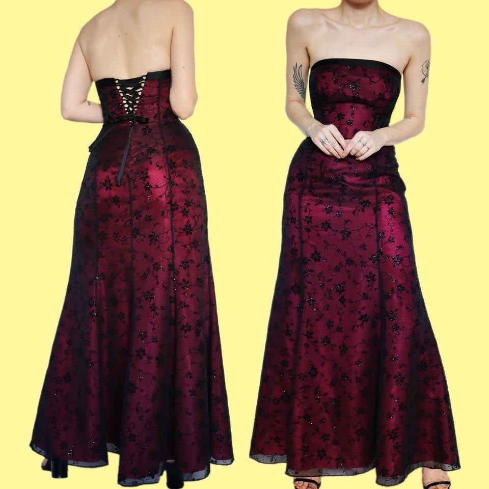 Morgan & Co red strapless glitter gown UK 10