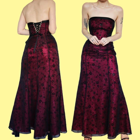 Morgan & Co red strapless glitter gown UK 10