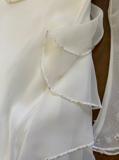 Ivory chiffon long sleeve wedding dress uk 10