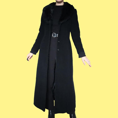 Wool blend black long coat UK 12