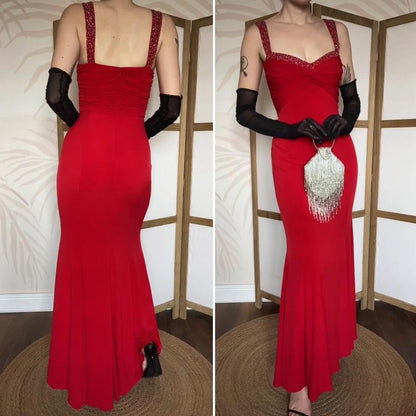 Niki Livas red stretch beaded evening dress UK 12