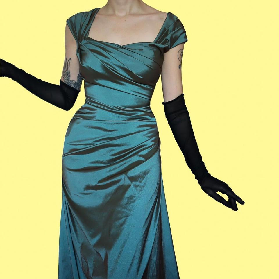 Designer Tadashi Shoji draped evening gown UK 12