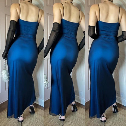 John Charles vintage 90s blue beaded dress UK 8-10