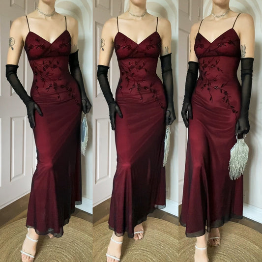 John Charles 90s red stretch beaded evening dress UK 10