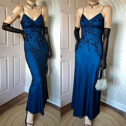 John Charles vintage 90s blue beaded dress UK 8-10