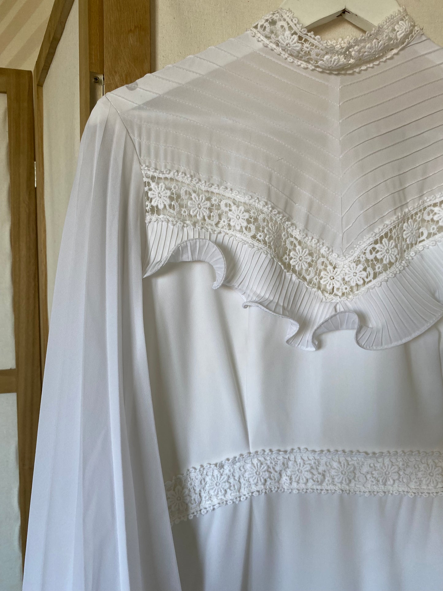 70s long flared sleeve wedding dress uk 12