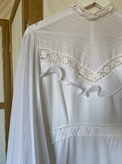 70s long flared sleeve wedding dress uk 12