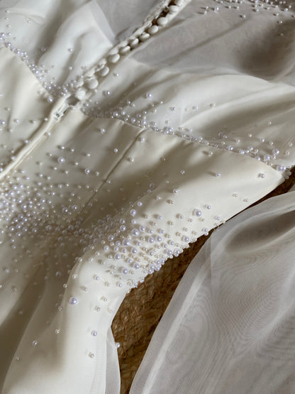 D’zage ivory long sleeve pearl wedding dress uk 12-14