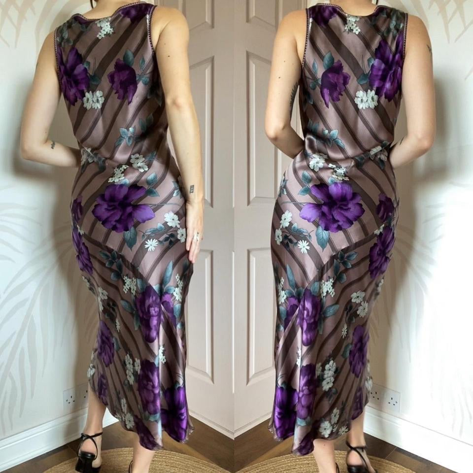 100% silk floral purple slip dress UK 14