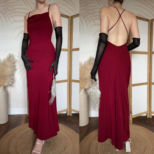 Dawn Stretton burgundy open back evening dress uk 8